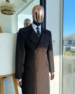 A Hickory Brown – Jorgecarli Vogue jacket – “Sicilian” peak lapel trench double-breasted suit