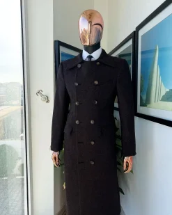A Hickory Brown – Jorgecarli Vogue jacket – “Sicilian” peak lapel trench double-breasted suit