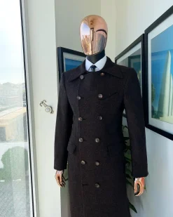A Hickory Brown – Jorgecarli Vogue jacket – “Sicilian” peak lapel trench double-breasted suit