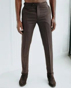 A Hickory brown & black check, nobility, tapered cut pant with side metal adjuster.