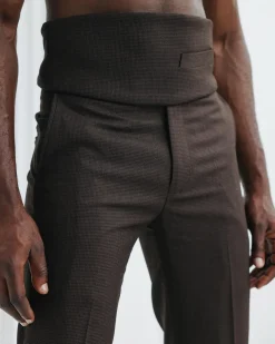 A Hickory brown & black check, nobility, tapered cut pant with side metal adjuster.