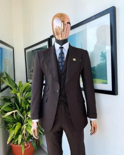 A Hickory Brown And Black Nobility Check, Knitted, Peak Lapel Suit