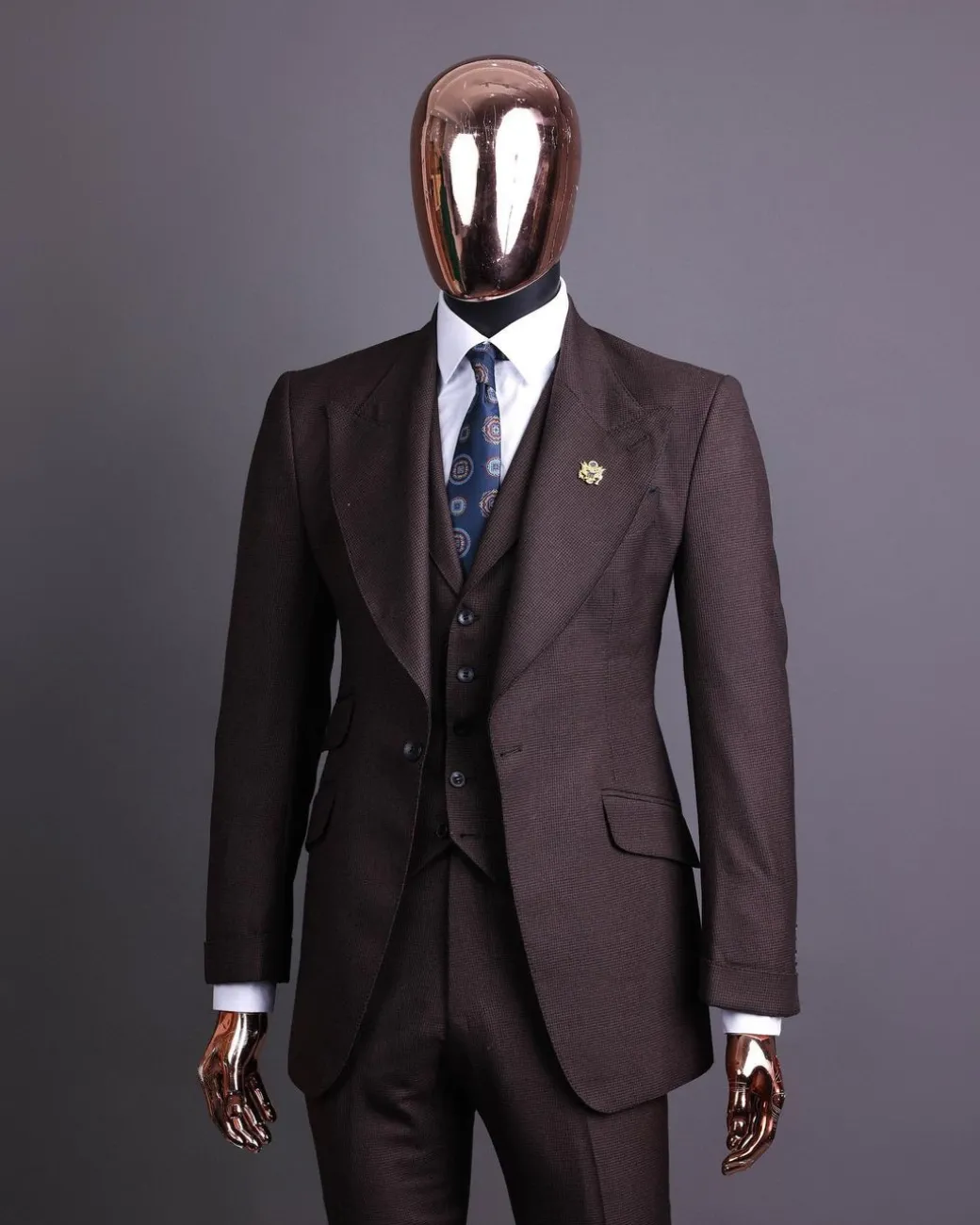 A Hickory Brown And Black Nobility Check, Knitted, Peak Lapel Suit
