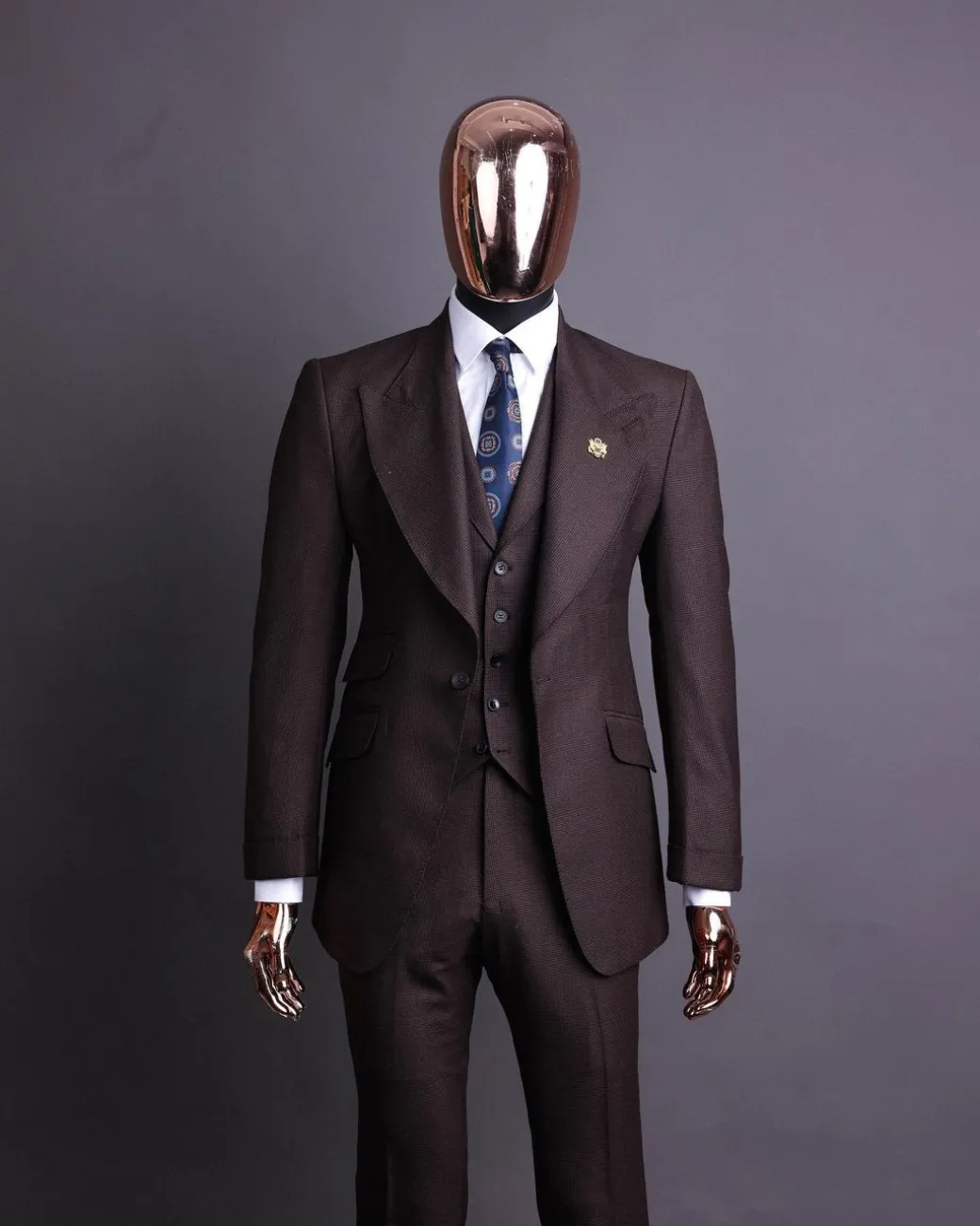 A Hickory Brown And Black Nobility Check, Knitted, Peak Lapel Suit