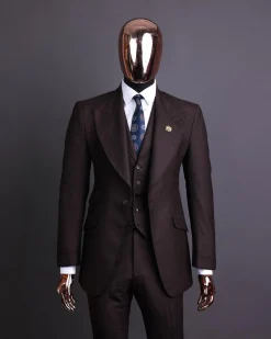 A Hickory Brown And Black Nobility Check, Knitted, Peak Lapel Suit