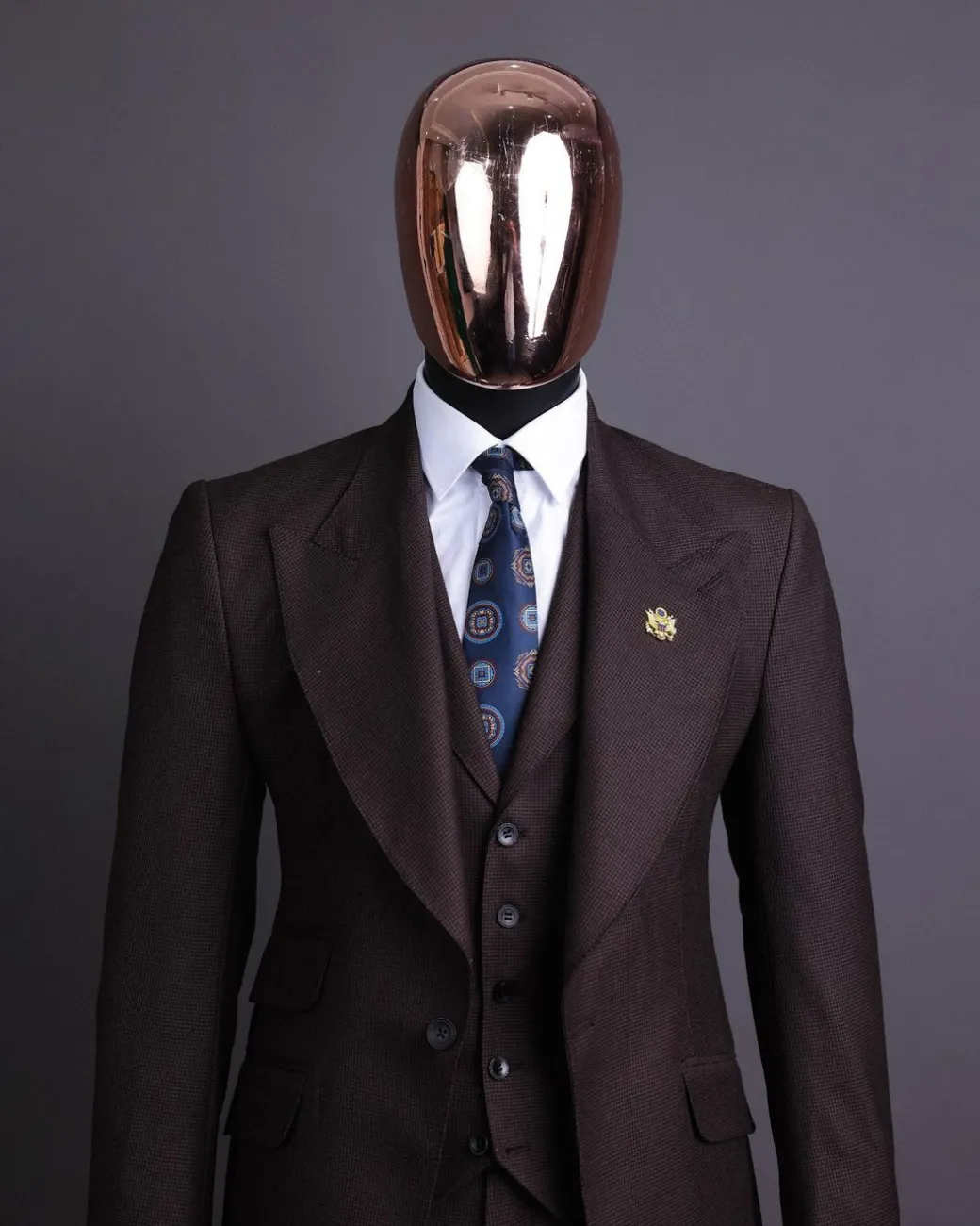 A Hickory Brown And Black Nobility Check, Knitted, Peak Lapel Suit