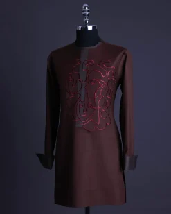 A Hickory Brown, front flap with “Eve Of May” embroidery detailing African senator kaftan native.