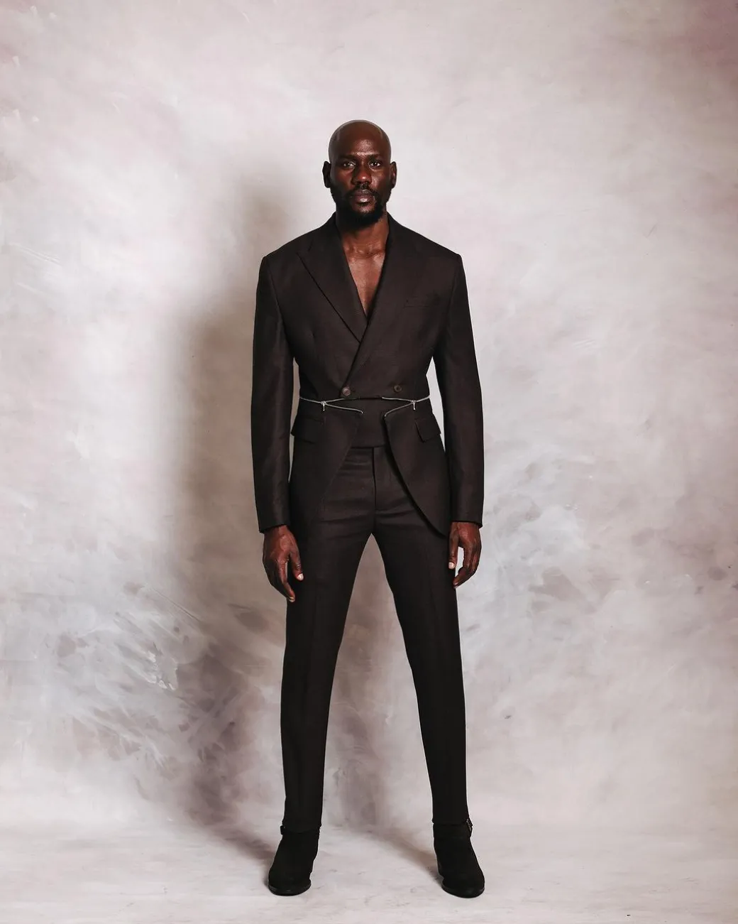 A Hickory Monochrome Brown And Black Nobility Check, Knitted, Double-Breasted “Zipper” Peak Lapel Suit