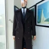 A Hikory Brown – Jorgecarli Vogue jacket – “Sicilian” Peak Lapel Double Breasted Trench suit, peak lapel suit, classic waist coat, hat & pant Trouser.