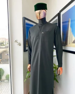 A Hunter Green, Tiny Flap long-length African traditional senator kaftan native and Sokoto