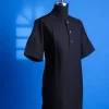 A Jorgecarli, charcoal black, invisible square patterns, front flap with silver Swarovski button African senator kaftan.
