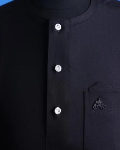 A Jorgecarli, charcoal black, invisible square patterns, front flap with silver Swarovski button African senator kaftan.