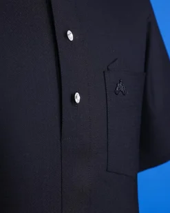 A Jorgecarli, charcoal black, invisible square patterns, front flap with silver Swarovski button African senator kaftan.