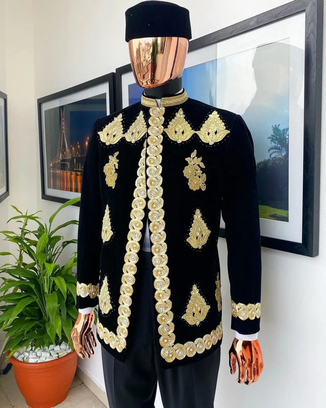 A “Justin” Gold embroidery on black soaked Italian velvet Ceremonial suktan