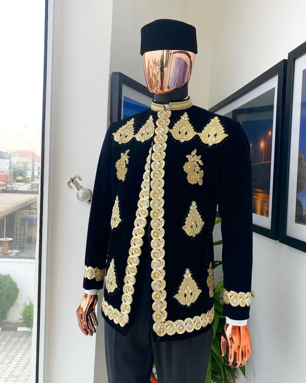 A “Justin” Gold embroidery on black soaked Italian velvet Ceremonial suktan