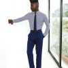 A knitted elastic, white and blue stripe shirt.