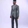 A knitted, Grey, notch lapel, patch pocket business suit