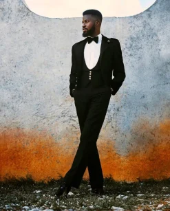 A Layered Combat Charcoal Black Tuxedo Suit.