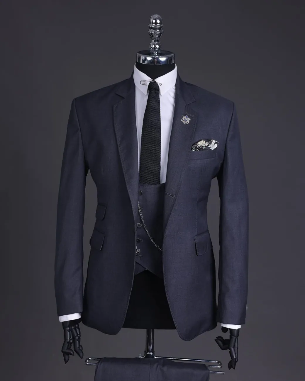 A Lead grey, knitted, notch lapel suit