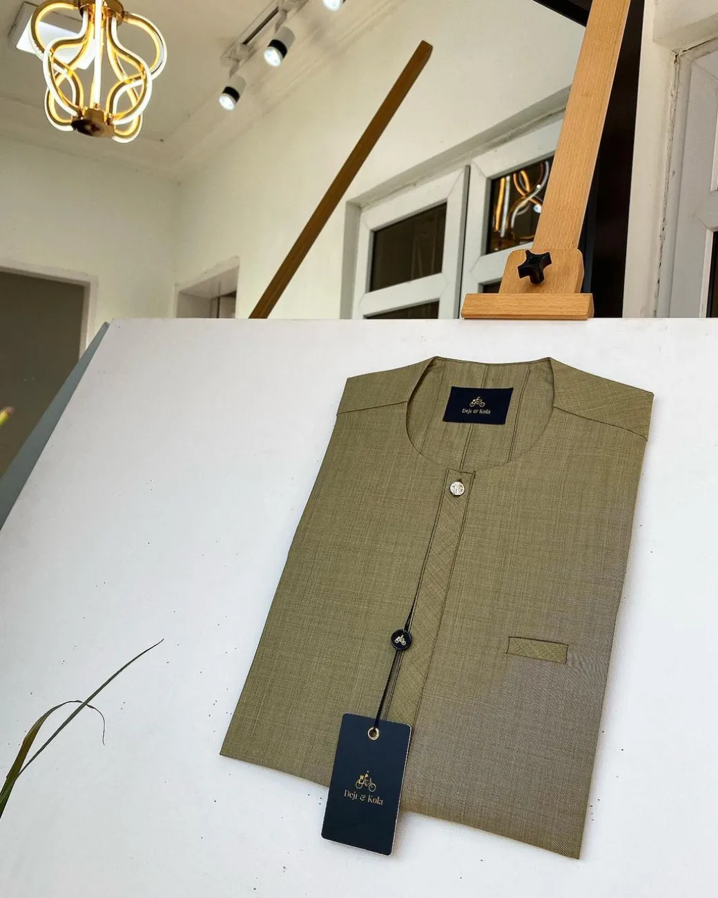 A Lemon Green African kaftan with clear view pearl Swarovski button and sokoto
