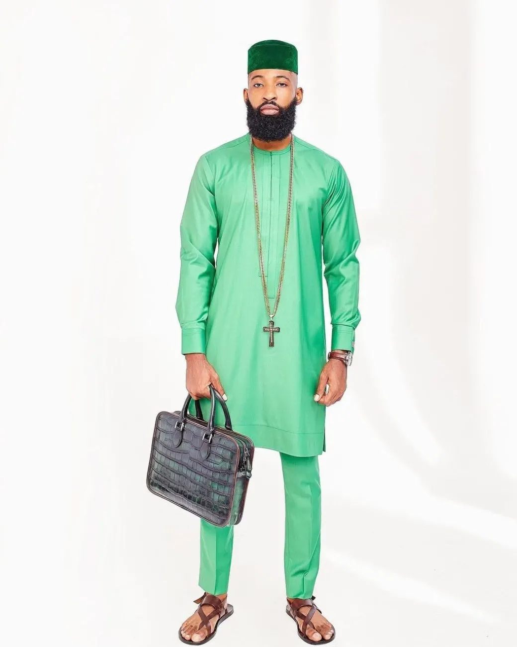 A Lemon Green Kaftan Native and Matching Hat