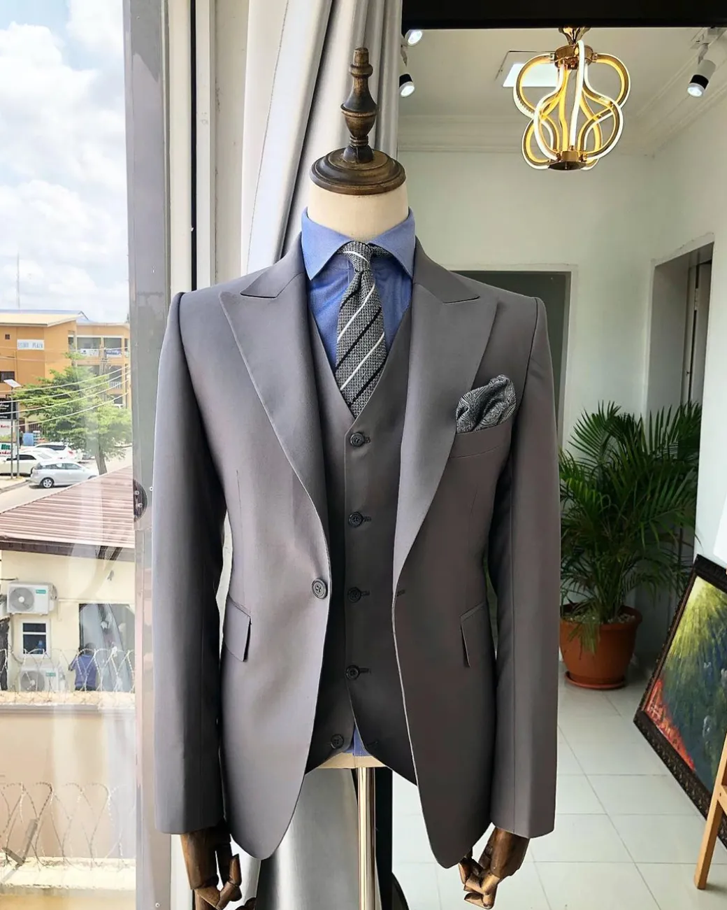 A Light Ash Grey peak lapel suit