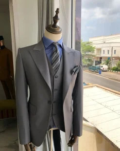 A Light Ash Grey peak lapel suit
