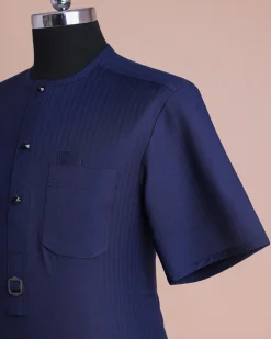 A Light Blue, Invisible Herringbone Stripe, Jorgecarli, Front Flap with Black Swarovski Button, 3/4 Sleeve African Senator Kaftan Native.