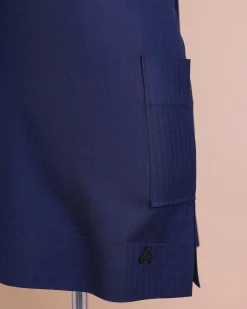 A Light Blue, Invisible Herringbone Stripe, Jorgecarli, Front Flap with Black Swarovski Button, 3/4 Sleeve African Senator Kaftan Native.