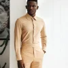 A Light Brown, Club Collar, Elastic Casual Shirt.