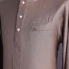 A Light brown, jorgecarli fabric, front flap with silver Swarovski button, long sleeve African senator kaftan native.