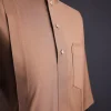 A Light brown, Nobility fabric, front flap, 3/4 sleeve and gold details Swarovski button African senator kaftan native.
