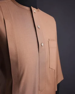A Light brown, Nobility fabric, front flap, 3/4 sleeve and gold details Swarovski button African senator kaftan native.