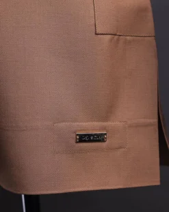 A Light brown, Nobility fabric, front flap, 3/4 sleeve and gold details Swarovski button African senator kaftan native.