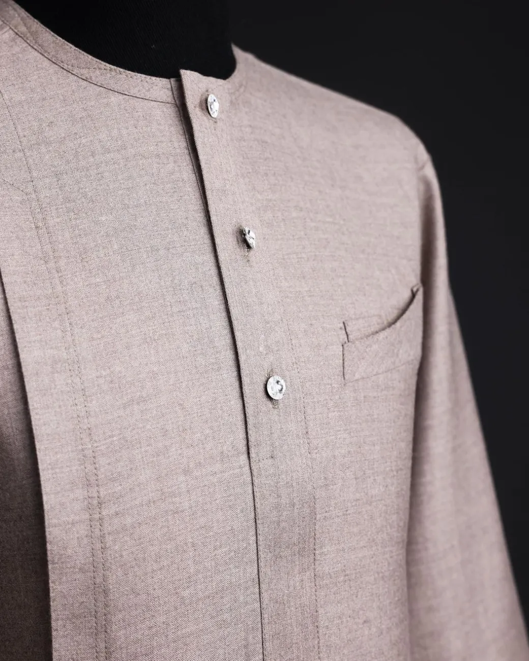 A Light cedar brown, Jorgecarli wool, front flap, layered suit & pen pocket, 3/4 sleeve and clear view silver Swarovski button African senator kaftan native.