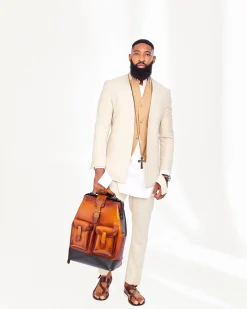 A Light Cream 4-Piece Kaftan, Jacket, Waist Coat and Pant Trousers