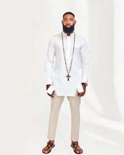 A Light Cream 4-Piece Kaftan, Jacket, Waist Coat and Pant Trousers