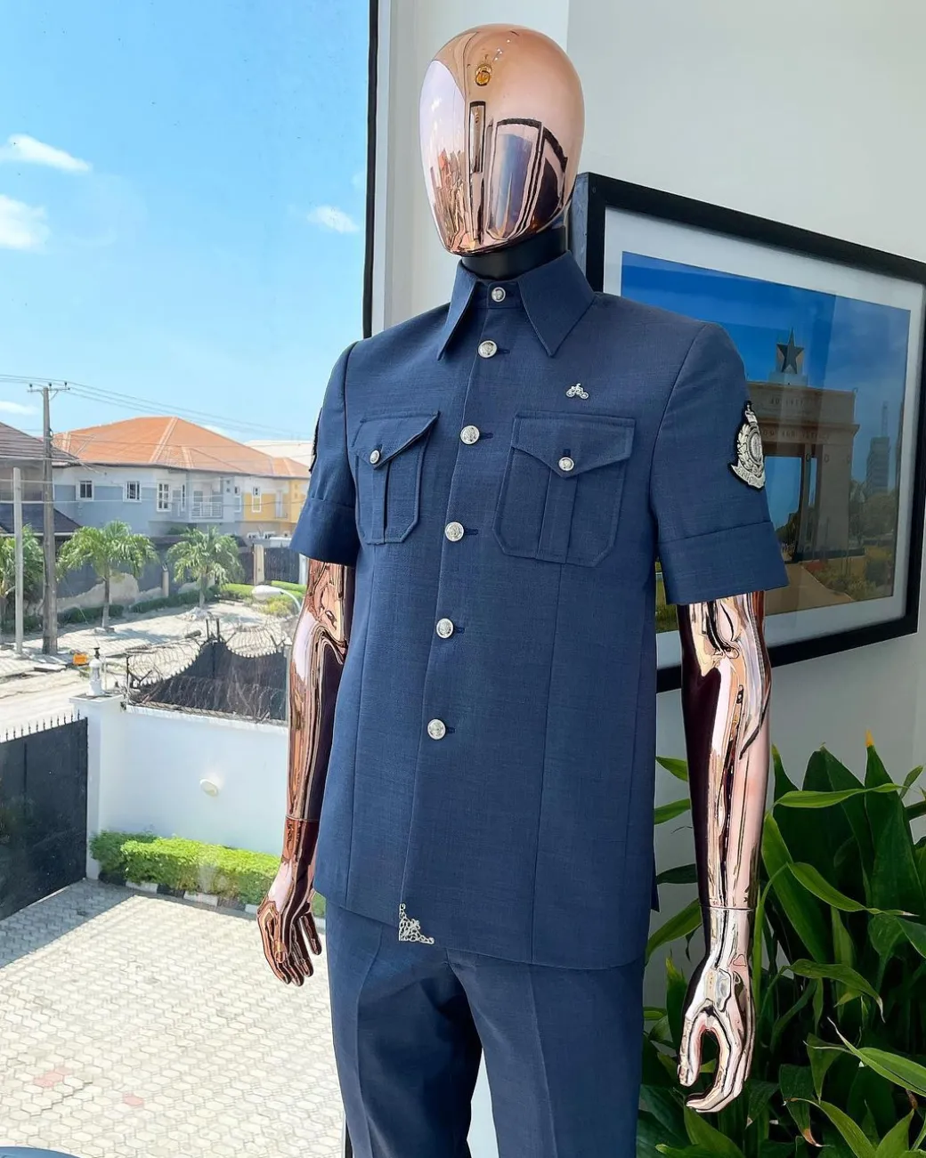 A Light Denim Blue Vintage “Havana” French Safari Suit
