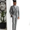 A Light Grey, Ivory Pencil Stripe, Jorgecarli, Knitted, Peak Lapel Suit