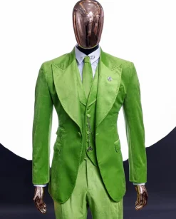 A Lime grey “peaky blinders” monochrome velvet, hand knitted peak lapel suit