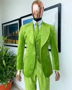A Lime grey “peaky blinders” monochrome velvet, hand knitted peak lapel suit