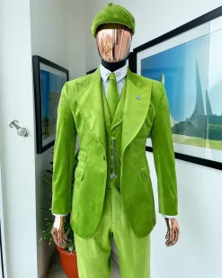 A Lime grey “peaky blinders” monochrome velvet, hand knitted peak lapel suit