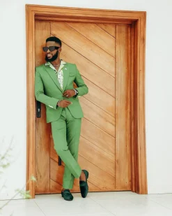 A Linen, Crocodile Green, Notch Lapel Suit