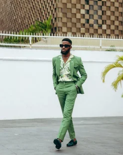 A Linen, Crocodile Green, Notch Lapel Suit