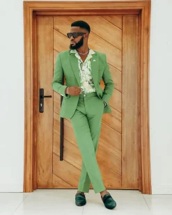 A Linen, Crocodile Green, Notch Lapel Suit