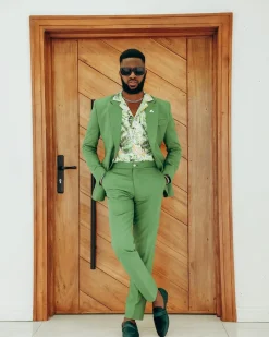 A Linen, Crocodile Green, Notch Lapel Suit