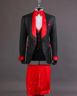 A “Luminati” dispersed ruffle metallic jacquard tuxedo suit