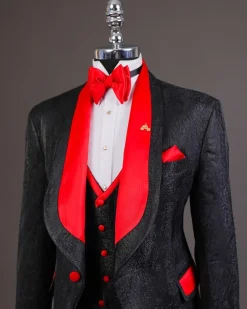 A “Luminati” dispersed ruffle metallic jacquard tuxedo suit
