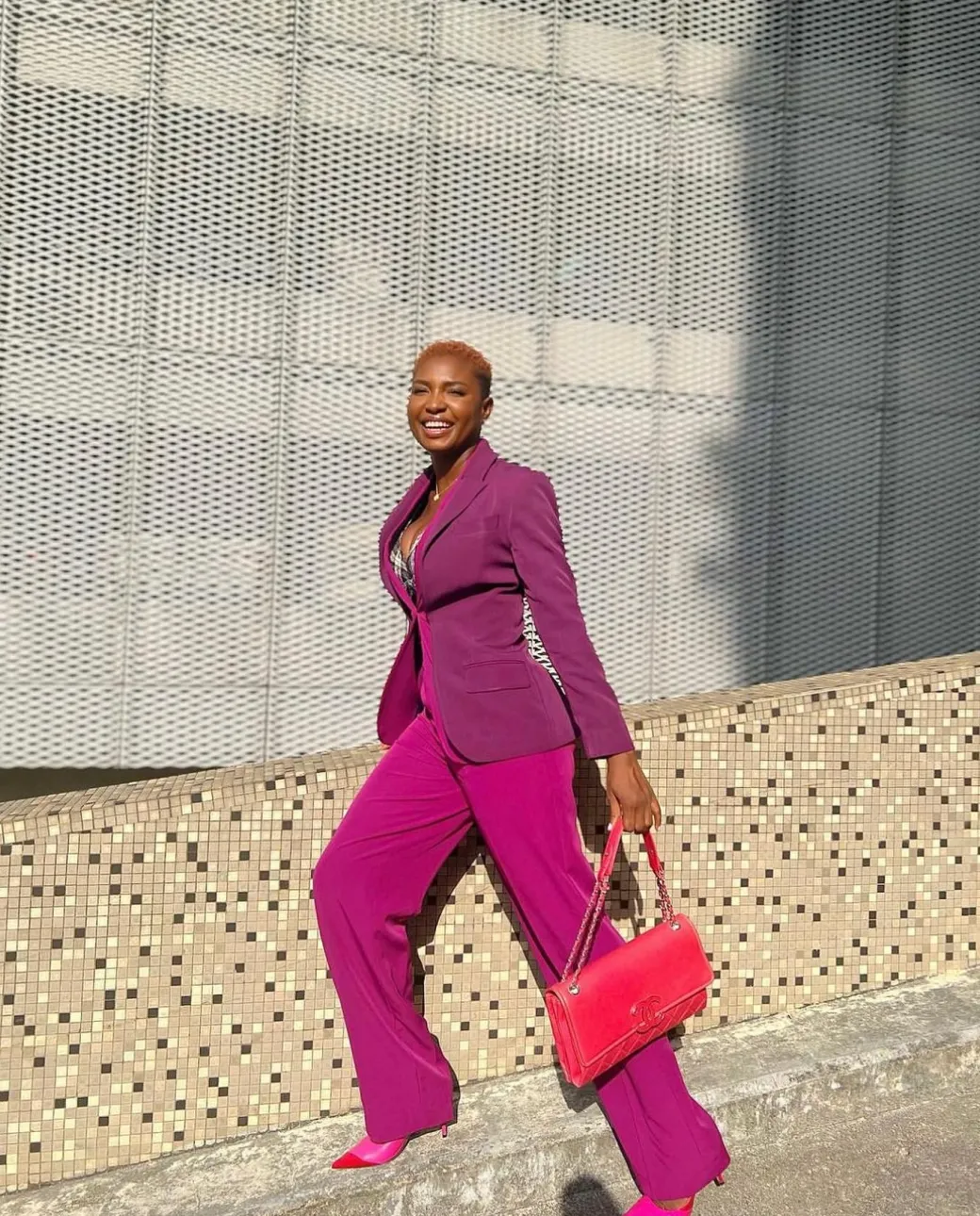 A Magenta-Purple Quad-Notch Lapel Jacket