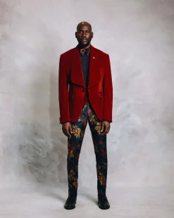 A Mahogany Red “Downtown” Velvet Shawl Lapel Suit